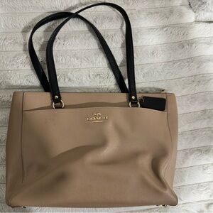 Coach Beige Leather Tote with Black Handles